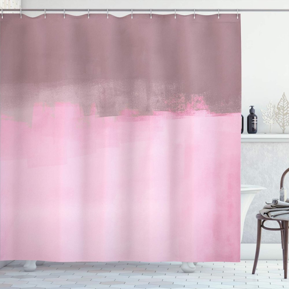 Ambesonne Abstract Shower Curtain, Grunge Street Style Painting Brush Print Ombre Design Illustration, Cloth Fabric Bathroom Decor Set with Hooks, 84" Long Extra, Baby Pink