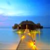 Iconic Arts Laminated 24x36 Poster: Huts in The Middle of Body of Water with Lightning Wooden Dock Beach view 1