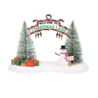 Department 56 Snow Village Accessories Welcome to Christmas Lane Festive Gate Lit Figurine, 7.48 Inch, Multicolor