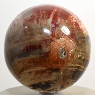 2.8" 490g Red Brown Petrified Fossil Agate Sphere Polished Natural Fossilized Gemstone Crystal Mineral w/Quartz Druzy Carved Ball - Madagascar + Stand