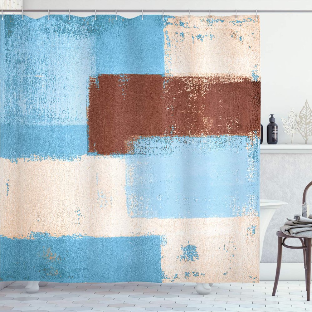 Ambesonne Abstract Shower Curtain, Abstract Grunge Style Brushstrokes Painting Contemporary Illustration, Cloth Fabric Bathroom Decor Set with Hooks, 84" Long Extra, Azure Blue