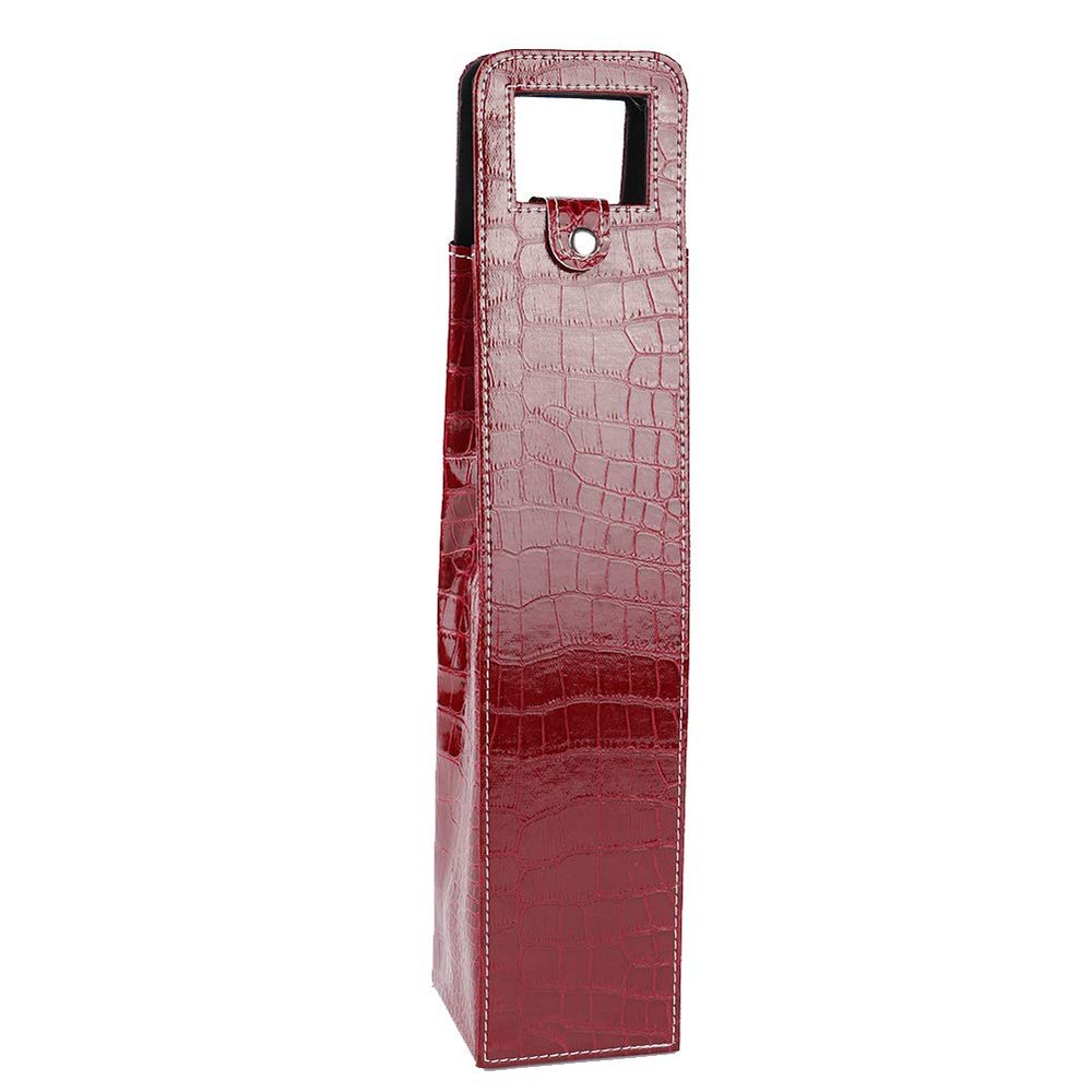 GLOGLOW Wine Tote Bag 1 bottle PU Resuable Leather Single Wine Tote Holder Insulated Wine Tote Bag Champagne Beer Gift Bags Carrier(red)