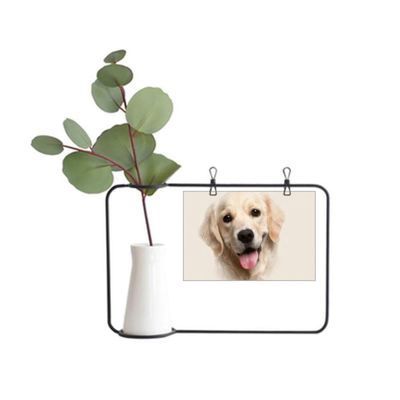 OFFbb-USA Dog Golden Fur Tongue Metal Picture Frame Ceramic Vase Decor
