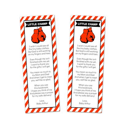 30 bookmarks boxing baby shower favors red black watercolor personalized