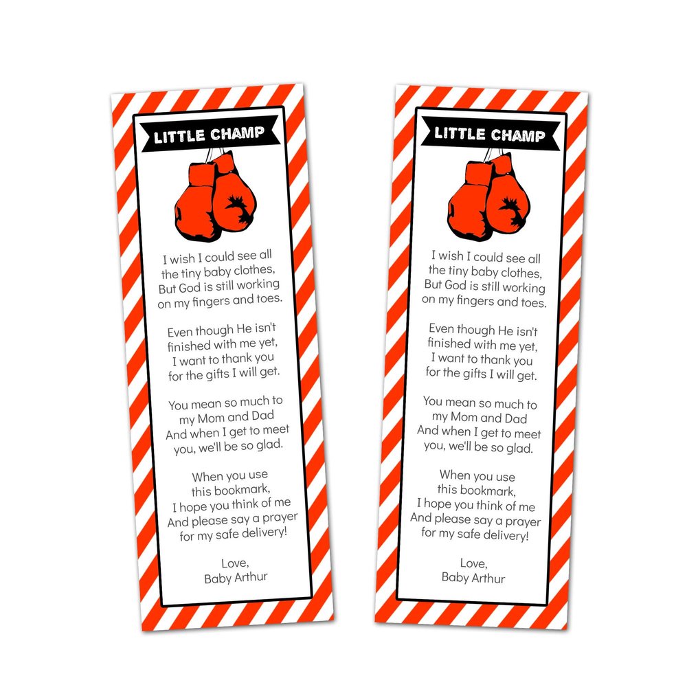 30 bookmarks boxing baby shower favors red black watercolor personalized
