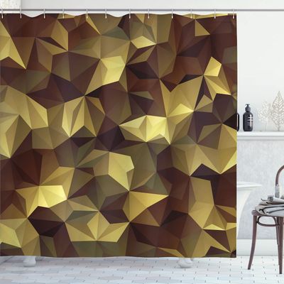 Ambesonne Geometric Shower Curtain, Abstract Style Composition Camouflage Design Angular Polygon Design, Cloth Fabric Bathroom Decor Set with Hooks, 69" W x 75" L, Pastel Yellow