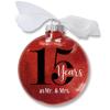 15th Wedding Anniversary Christmas Ornament, 15 Years as Mr & Mrs, Gift for Married Couple, Anniversary Keepsake, Traditional Glitter Bauble with White Organza Bow (15th Anniversary) view 1