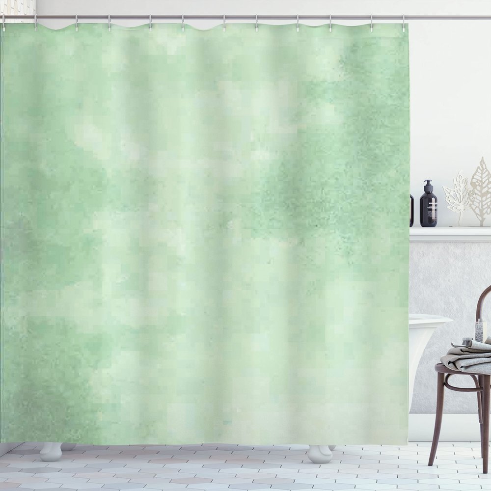 Ambesonne Abstract Shower Curtain, Blurry Abstract Background Shady Pastel Toned Modern Watercolor Murky Image, Cloth Fabric Bathroom Decor Set with Hooks, 69" W x 75" L, Pale Green