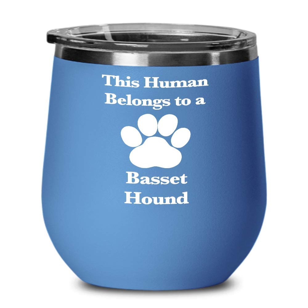 Basset Hound Wine Tumbler Travel Cup Dog Mom Fur Dad Human Belongs to this Pup
