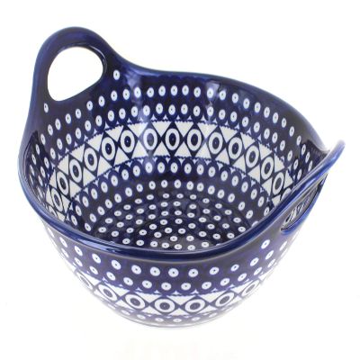 Blue Rose Polish Pottery - Blue Xandra Deep Bowl with Handles - 12" Diameter - Perfect Bowl for Pastas, Bread, or any Side Dish