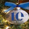10th Wedding Anniversary Christmas Ornament, 10 Years as Mr & Mrs, Gift for Married Couple, Anniversary Keepsake, Traditional Glitter Bauble with Blue Organza Bow (10th Anniversary) view 2