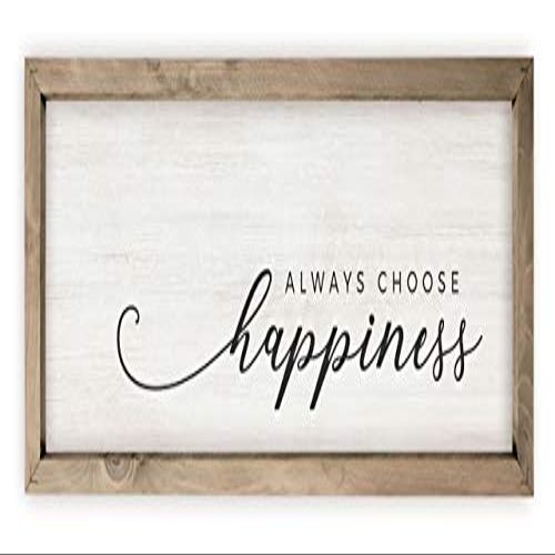 Always Choose Happiness Framed White Rustic Style Wall Dcor Sign 12x36