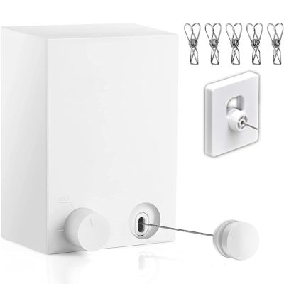 ABHILWY Retractable Clothesline Clothes Line Retracting Outdoor/Indoor, Heavy Duty Stainless Steel Adjustable Drying Rope Wire Dryer with ABS case+Aluminum, Self Adhesive Wall Mount 13.8 Feets White