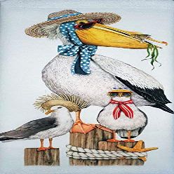 Mary Lake Thompson Pelican and Seagulls Nautical Dish Towel