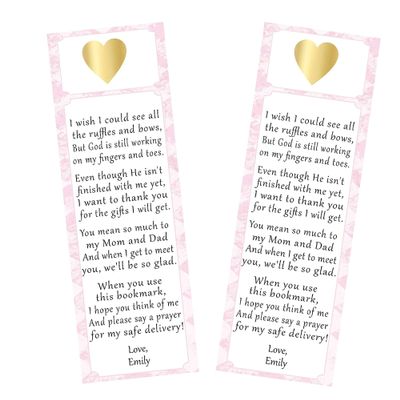 30 bookmarks baby shower favors pink and gold heart personalized