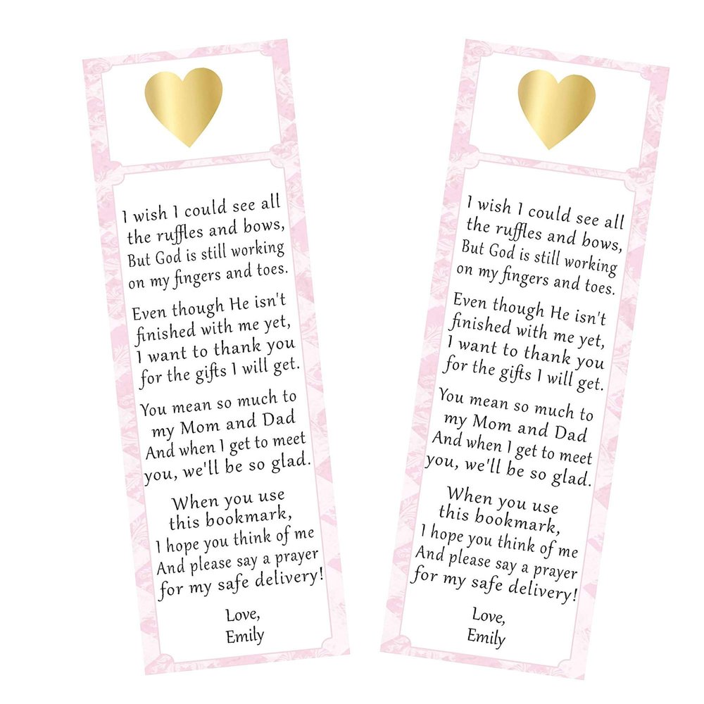 30 bookmarks baby shower favors pink and gold heart personalized
