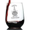 Bevvee Happy Purrthday - Funny Cat Stemless Wine Glass for Birthday - Cat Themed Bday Party Gifts and Decor - Large 17 Oz view 1