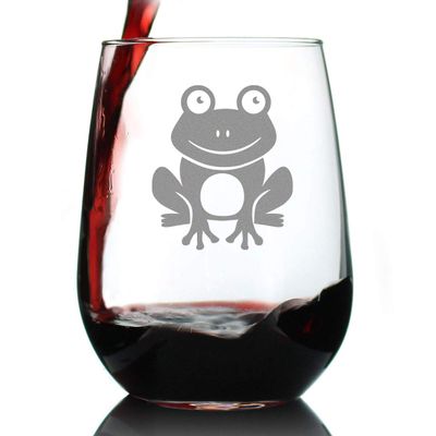 Bevvee Happy Frog - Stemless Wine Glass - Themed Gifts and Decor for Frog Lovers - Large 17 Oz