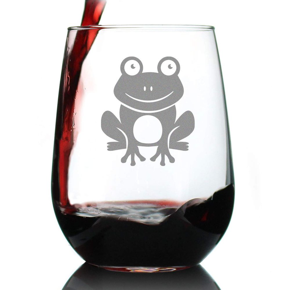 Bevvee Happy Frog - Stemless Wine Glass - Themed Gifts and Decor for Frog Lovers - Large 17 Oz