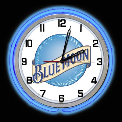 ELG Companies LLC 19" Blue Moon Beer Sign Neon Clock, Two Neon Tubes, Blue Outside Tube