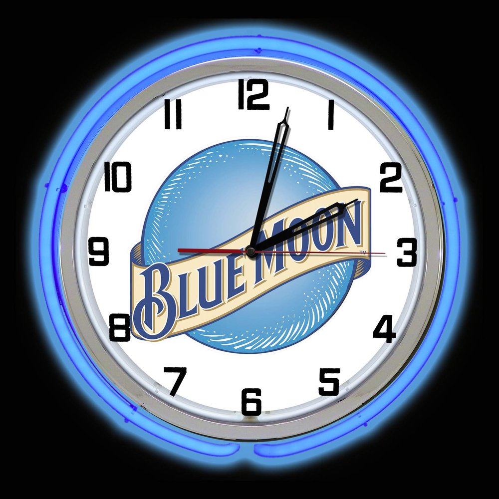 ELG Companies LLC 19" Blue Moon Beer Sign Neon Clock, Two Neon Tubes, Blue Outside Tube