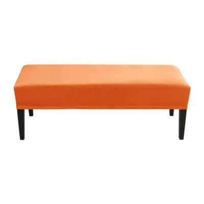 CLGTY Velvet Bench Cover Stretch, Non Slip Soft Bench Slipcover Removable Washable Furniture Protector for Living Room, Kitchen, Bedroom-Orange-Universal