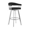 Armen Living Chelsea 29" Black Faux Leather and Brushed Stainless Steel Swivel Bar Stool view 1
