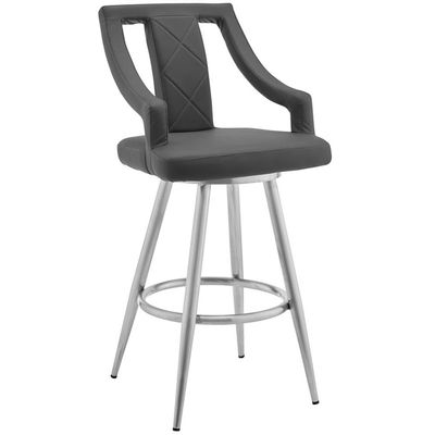 armen LIVING Maxen 25" Gray Faux Leather and Brushed Stainless Steel Swivel Bar Stool