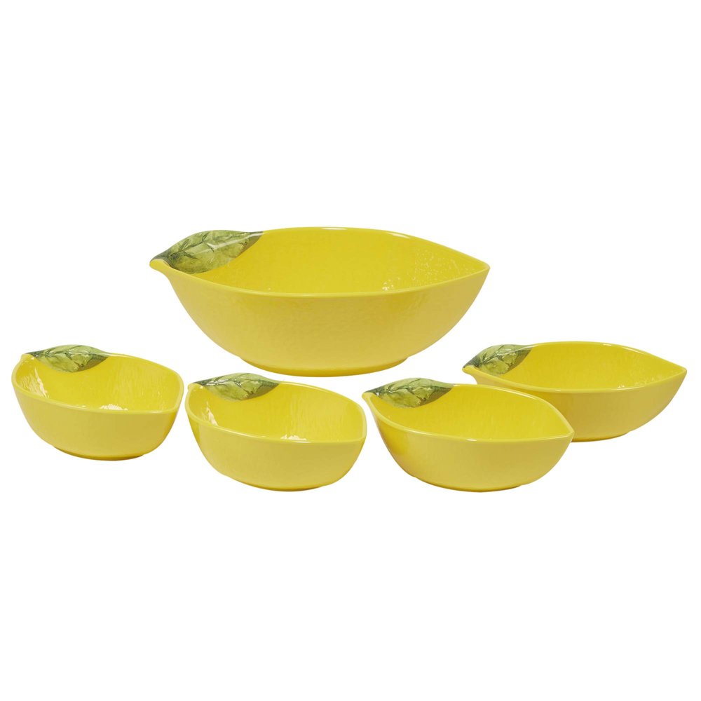 Lemon Zest Melamine All Purpose Bowls Set of 6 7.5" Citrus-Inspired Unbreakable Lightweight Dinnerware for Salad, Cereal, Snacks, Pasta, Summer Outdoor Dining & Everyday Use