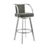 Armen Living Livingston 30" Gray Faux Leather and Brushed Stainless Steel Swivel Bar Stool view 1