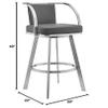 Armen Living Livingston 30" Gray Faux Leather and Brushed Stainless Steel Swivel Bar Stool view 3