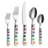 ANNOVA Silverware Set 20 Pieces Cutlery Stainless Steel Colorful Fun Handle Flatware Service for 4 - Dinner Knife, Dinner Fork, Salad fork, Dinner Spoon, Dessert Spoon (Puka Dots, 20 Pieces) view 1