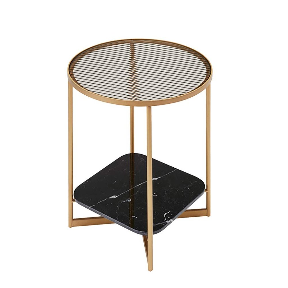 2-Layer Coffee Table, Bedside Table, Marble+Iron+Glass, Small Round Table, Dining Table, Mini Tea Table, Decorative Table (Size : 5260cm)