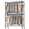 BATHWA Heavy Duty Garment Rack on Wheels, Rolling Clothes Racks for Hanging Storage, Simple Sturdy Metal Wardrobe Closet with Double Rods, 8 Side Hangers, 3 Shelves, Black view 1