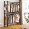 BATHWA Heavy Duty Garment Rack on Wheels, Rolling Clothes Racks for Hanging Storage, Simple Sturdy Metal Wardrobe Closet with Double Rods, 8 Side Hangers, 3 Shelves, Black view 2