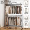 BATHWA Heavy Duty Garment Rack on Wheels, Rolling Clothes Racks for Hanging Storage, Simple Sturdy Metal Wardrobe Closet with Double Rods, 8 Side Hangers, 3 Shelves, Black view 3