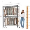 BATHWA Heavy Duty Garment Rack on Wheels, Rolling Clothes Racks for Hanging Storage, Simple Sturdy Metal Wardrobe Closet with Double Rods, 8 Side Hangers, 3 Shelves, Black view 4
