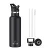 Arslo Stainless Steel Double Wall Water Bottles 20 Ounce, Vacuum Insulated Bottle With Straw Lid, Insulated Water Bottle Keeps Water Cold for 24 Hours, Hot for 12 Hours, Hiking, Sports view 1