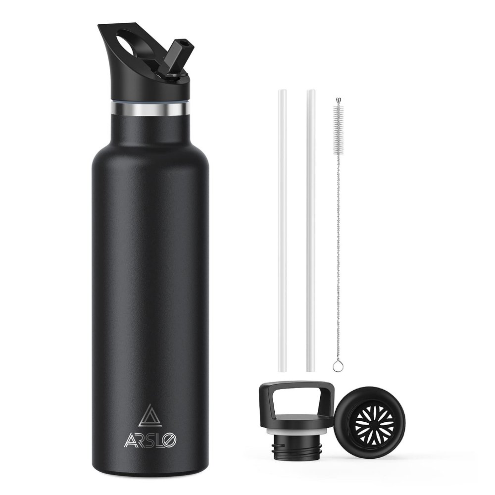 Arslo Stainless Steel Double Wall Water Bottles 25 Ounce, Vacuum Insulated Bottle With Straw Lid, Insulated Water Bottle Keeps Water Cold for 24 Hours, Hot for 12 Hours, Hiking, Sports