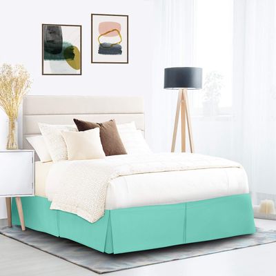 600 Thread Count 100% Cotton 1PC Tailored Pleated Bed Skirt Dust Ruffle Bed Skirt Never Lift Your Mattress Classic 18Drop Length Pleated Styling,Aqua/Split Queen