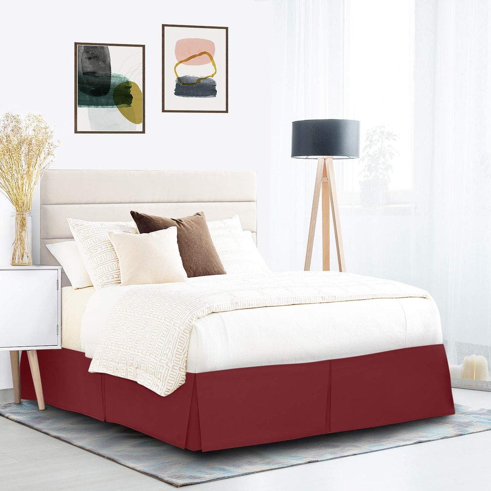 600 Thread Count 100% Cotton 1PC Tailored Pleated Bed Skirt Dust Ruffle Bed Skirt Never Lift Your Mattress Classic 18Drop Length Pleated Styling,Burgundy/Split King