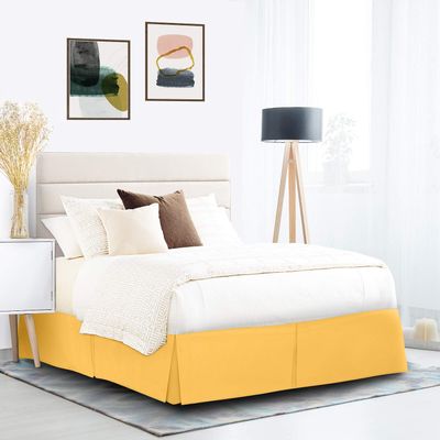 600 Thread Count 100% Cotton 1PC Tailored Pleated Bed Skirt Dust Ruffle Bed Skirt Never Lift Your Mattress Classic 18Drop Length Pleated Styling,Yellow/Split Cal-King