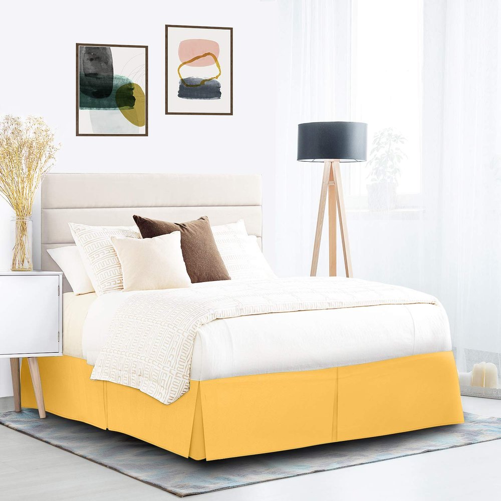 600 Thread Count 100% Cotton 1PC Tailored Pleated Bed Skirt Dust Ruffle Bed Skirt Never Lift Your Mattress Classic 18Drop Length Pleated Styling,Yellow/Split Cal-King