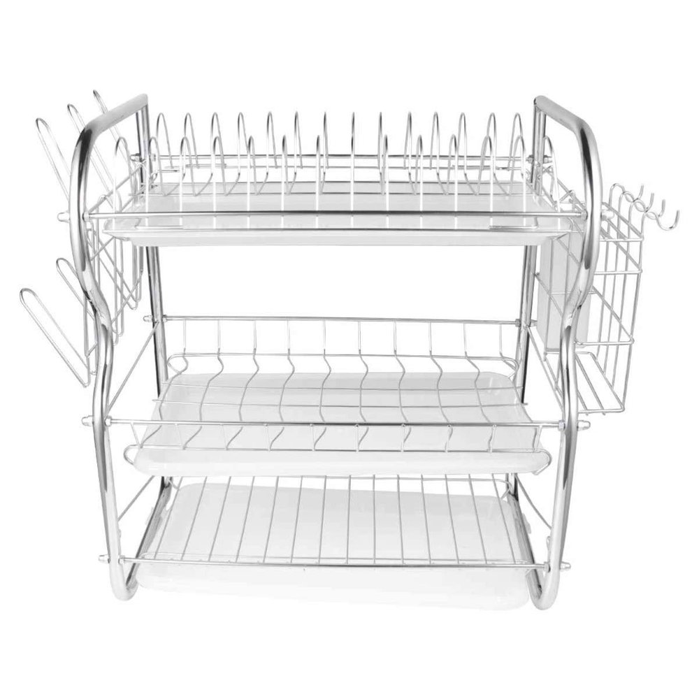Cabilock Iron Art Dish Drainer for Kitchen Rustproof Cutlery Storage Organizer Space-Saving Utensils Rack for Plates Bowls Mugs Stable Design for Home Restaurant Bar Use