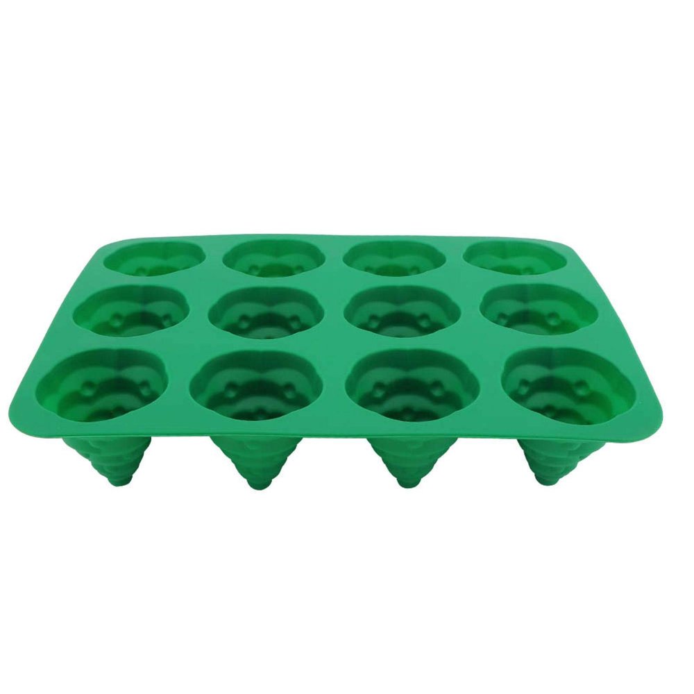 12 Grids Silicone Cake Mold, Christmas Tree Shape Muffin Cupcake Nonstick Pan Diy Baking Tool for Home - 13.8x10.4x3.3in(Green)