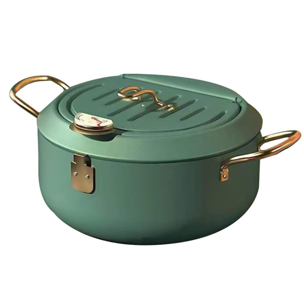 Cabilock Nonstick Frying Pot with Thermometer Oil Drip Drainer Rack Mini Deep Fryer for Kitchen for Cooking French Fries Chicken Fish More