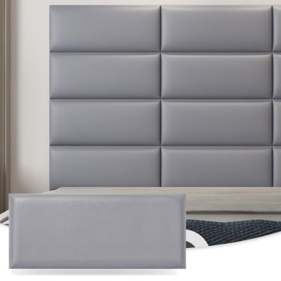 Art3d Peel and Stick Headboard for Full and Queen in Grey, Pack of 9 Panels Sized 9.84" x 23.62", 3D Soundproof Wall Panels, Upholstered Wall Panel