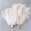 60/75cm White Ostrich Feathers Turkey Hand Fan 13 Bone Handmade Show Dance Fan Props for Wedding Party Decorative Personalized - Contact us - 60cm view 2