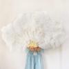 60/75cm White Ostrich Feathers Turkey Hand Fan 13 Bone Handmade Show Dance Fan Props for Wedding Party Decorative Personalized - Contact us - 60cm view 3