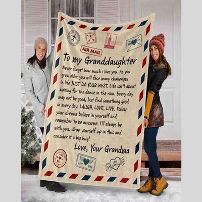 Blanket Personalized To My Granddaughter From Grandma Blanket, Letter To my granddaughter Blanket, Personalized Air Mail Letter To Daughter Cozy Plush Fleece Blanket size 60x80 inch Gifts for Men, Wom